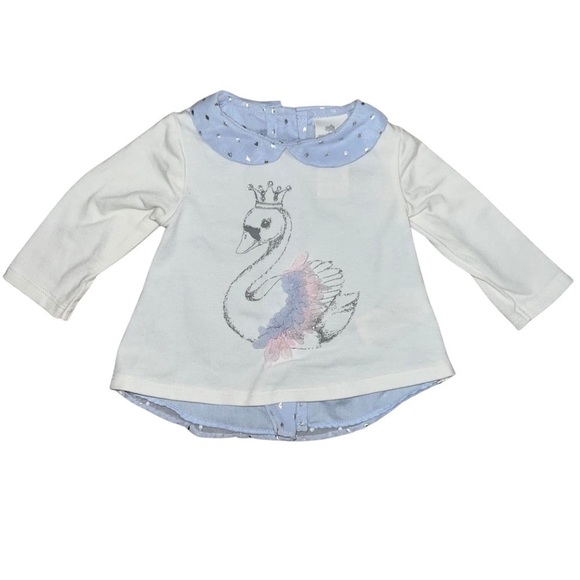 3/$25 🍄 Dylan & Abby Baby Girl Swan Princess Ruffled Shirt Size 0-3 Months - Picture 1 of 11